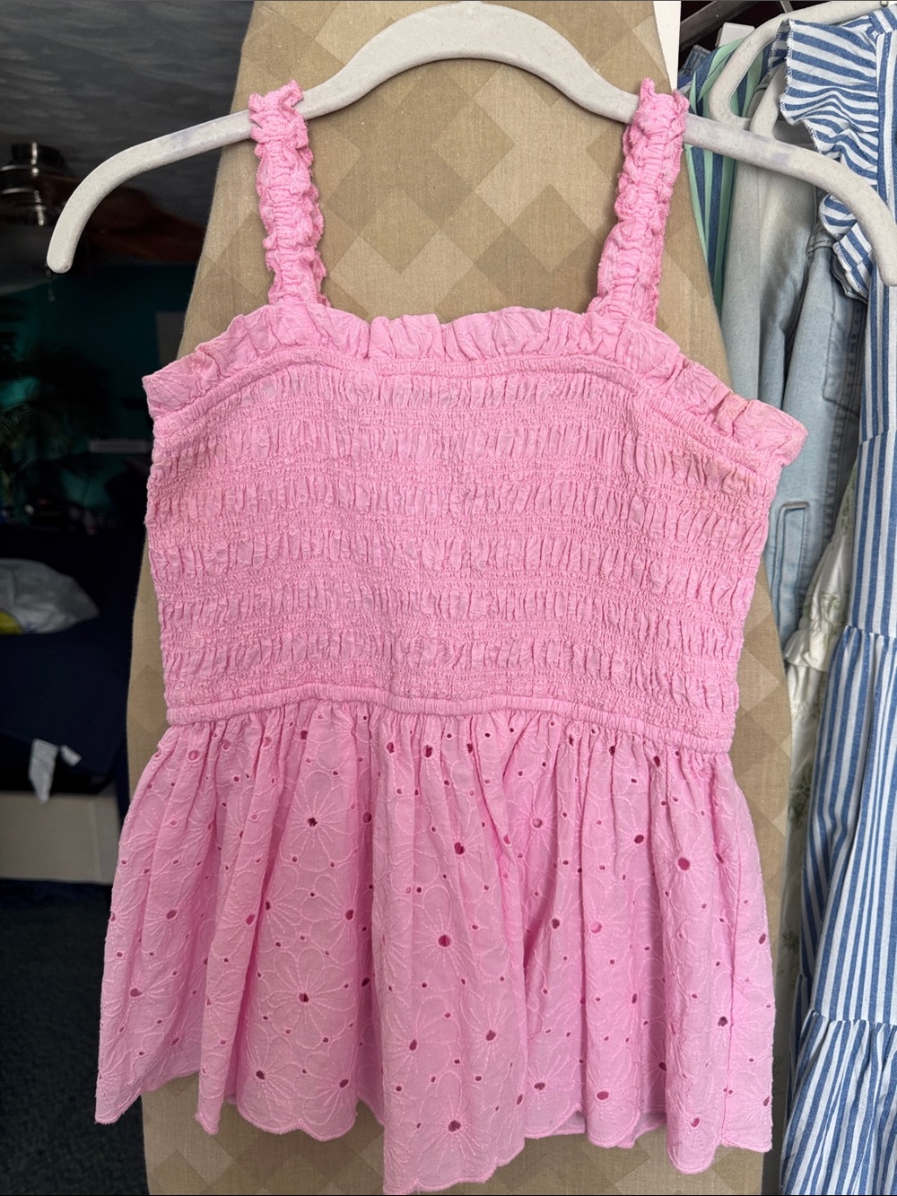 Altar'd State Pink Smocked Eyelet Tank Top